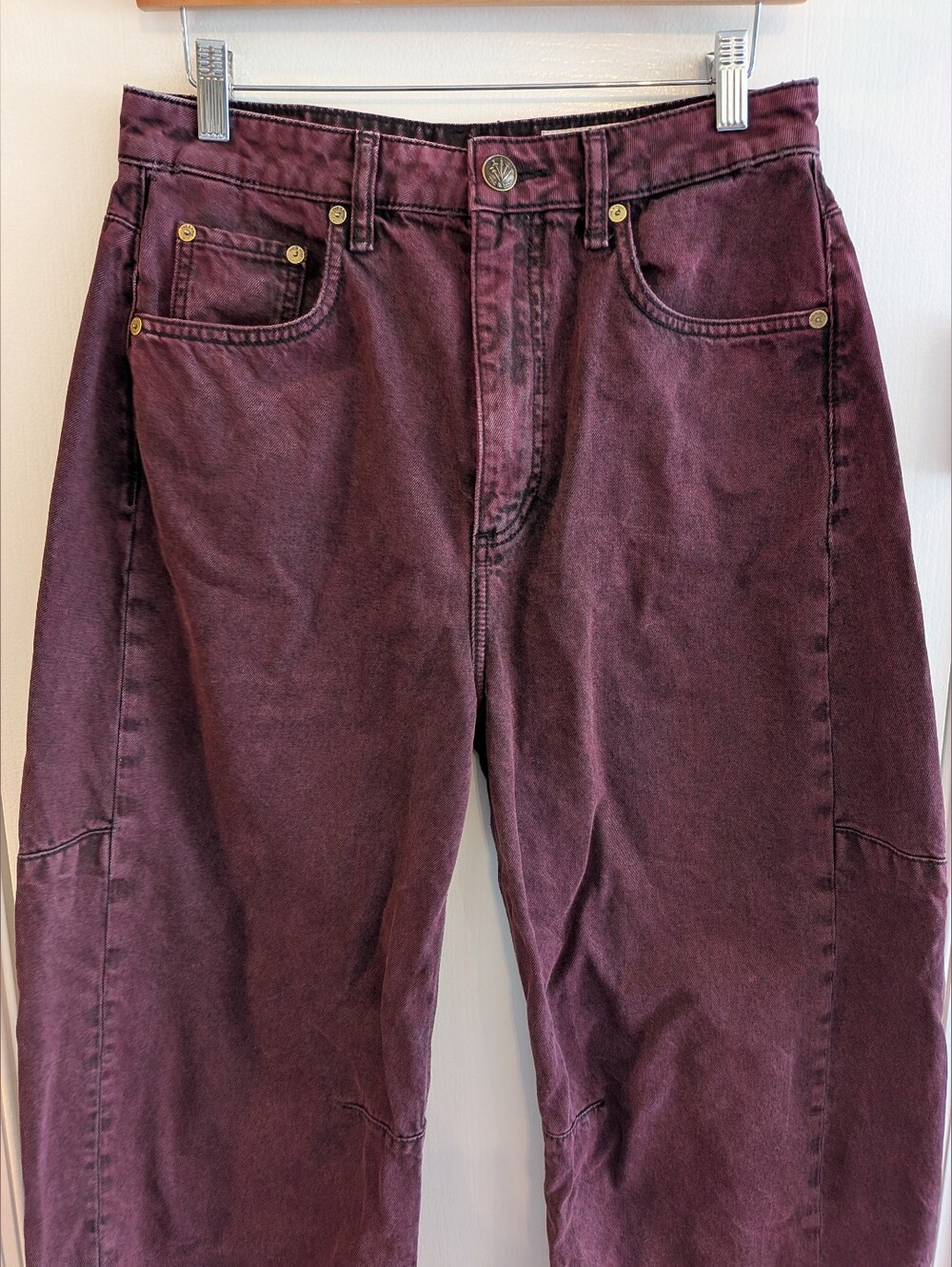 Rag & Bone Charlie High Rise Ankle Barrel Leg Jeans Burnt Burgundy Denim Size 27 - Picture 4 of 15